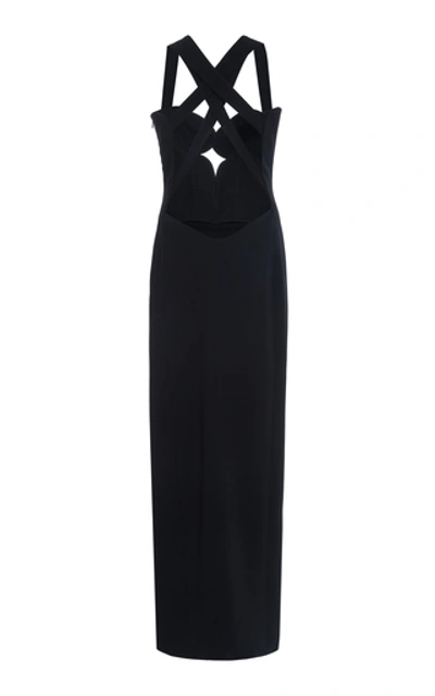 Shop Versace Cutout Crepe Maxi Dress In Black