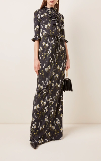 Shop Erdem Farrell Floral-print Satin Maxi Dress In Multi