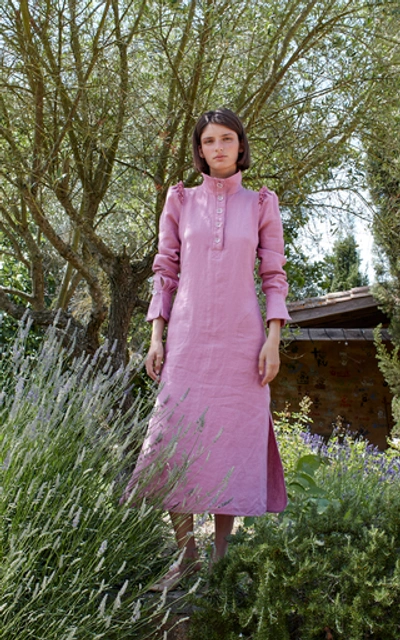 Shop Anna Mason Agnes Cotton Midi Shirt Dress In Pink