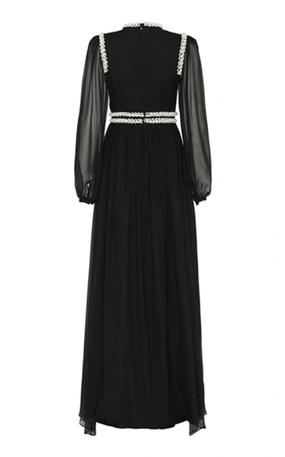 Shop Macgraw Raven Pearl-trim Chiffon Maxi Dress In Black