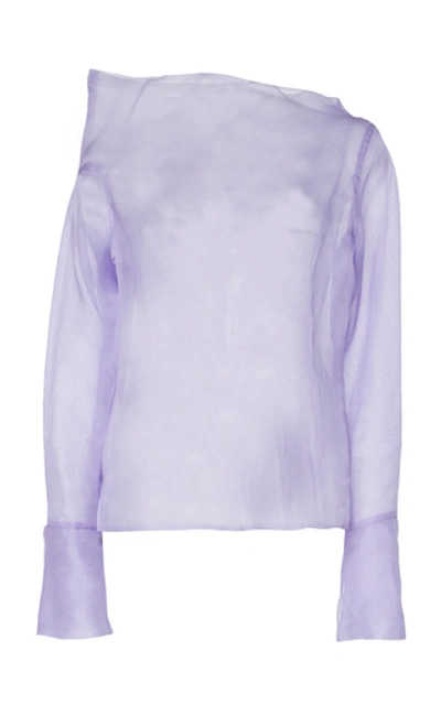 Shop Anais Jourden Asymmetric Silk Organza Off-the-shoulder Top In Purple