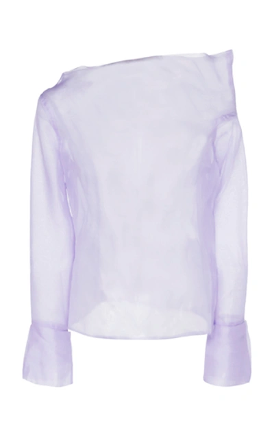 Shop Anais Jourden Asymmetric Silk Organza Off-the-shoulder Top In Purple