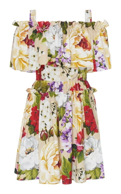 Shop Dolce & Gabbana Off-the-shoulder Floral-print Cotton Mini Dress