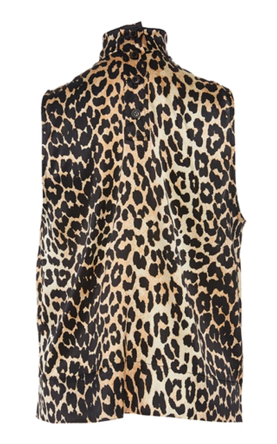 Shop Ganni Leopard-print Stretch Silk-satin Top In Animal