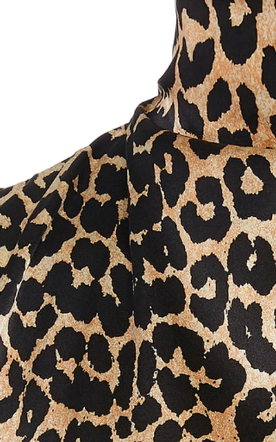 Shop Ganni Leopard-print Stretch Silk-satin Top In Animal