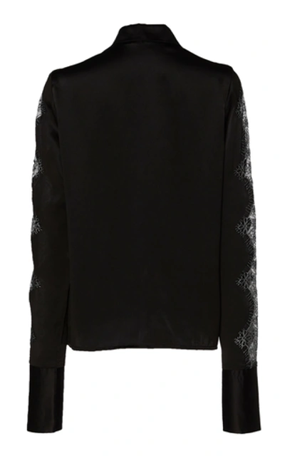 Shop Anais Jourden Lace-trim Silk Satin Button-down Shirt In Black