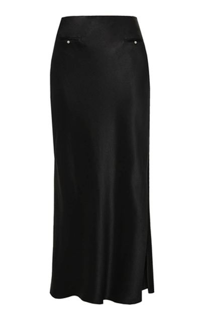 Shop Anna October Roma Button-detailed Satin Midi Skirt In Black