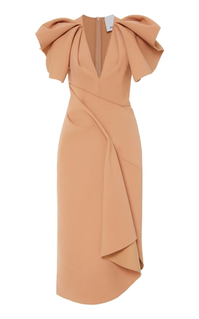 Shop Acler Redwood Ruffled Crepe Midi Dress In Neutral