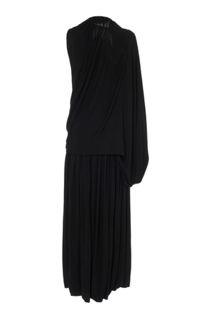 Shop Jw Anderson Single-sleeve Draped Jersey Dress In Black