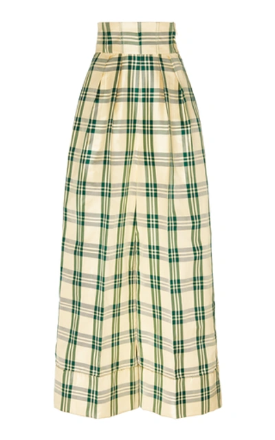 Shop Rosie Assoulin Plaid Silk-blend Wide-leg Pants