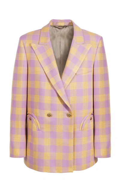 Shop Blazé Milano Roger Checked Stretch-wool Double-breasted Blazer In Multi