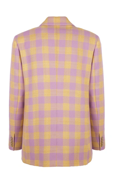 Shop Blazé Milano Roger Checked Stretch-wool Double-breasted Blazer In Multi