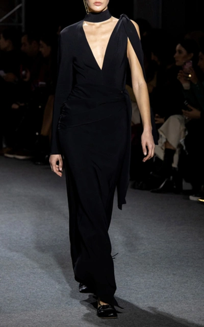 Shop Aleksandre Akhalkatsishvili Asymmetric Cutout Georgette Gown In Black