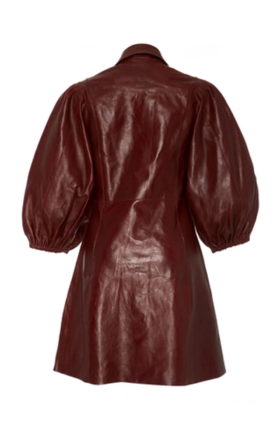 Shop Ganni Leather Mini Dress In Brown