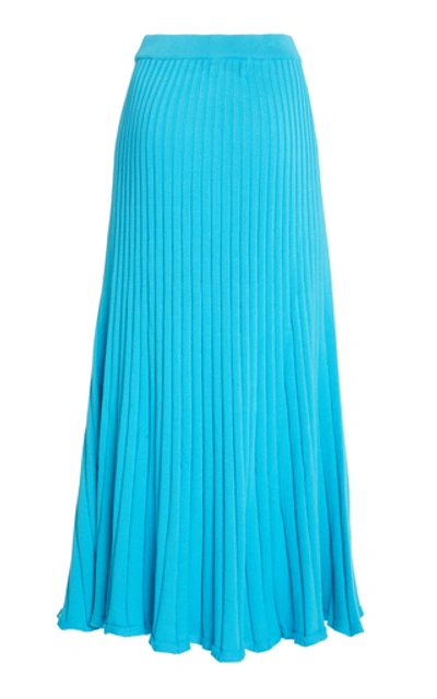 Shop Anna Quan Lulu Pleated Cotton Midi Skirt In Blue