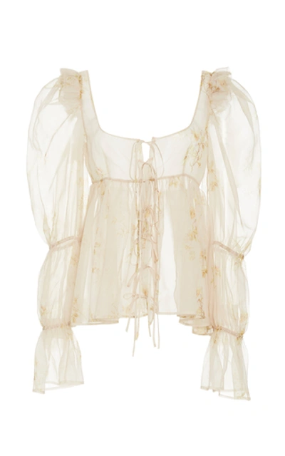 Shop Brock Collection Ruffled Floral-print Silk-chiffon Top In Neutral