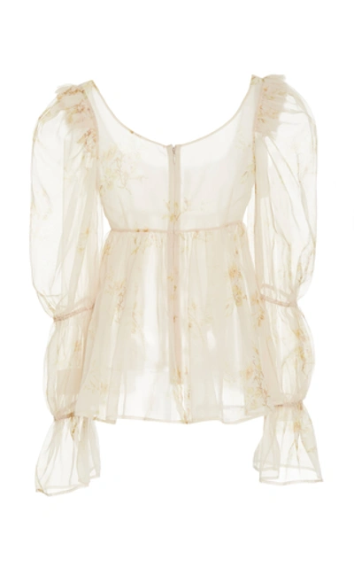Shop Brock Collection Ruffled Floral-print Silk-chiffon Top In Neutral