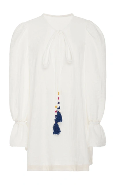 Shop Alix Of Bohemia Loulou Tasseled Textured-cotton Dress In White