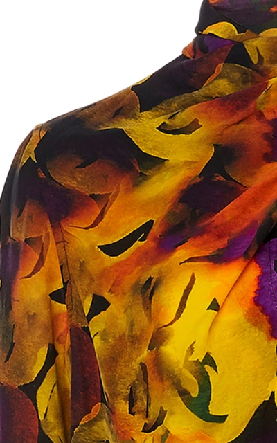 Ganni Tie-neck Printed Crepe De Chine Midi Dress In Multi