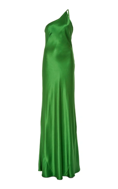 Shop Galvan Roxy One-shoulder Satin Gown In Green