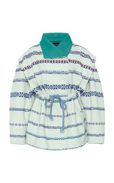 Shop Isabel Marant Belia Belted Printed Cotton-blend Coat In Stripe