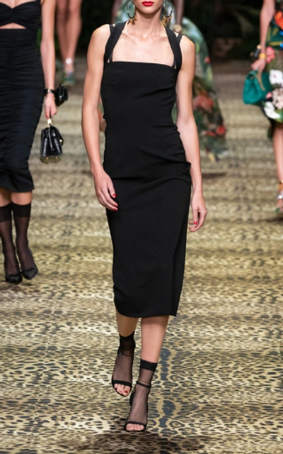 Shop Dolce & Gabbana Tie-detailed Stretch-jersey Midi Dress In Black