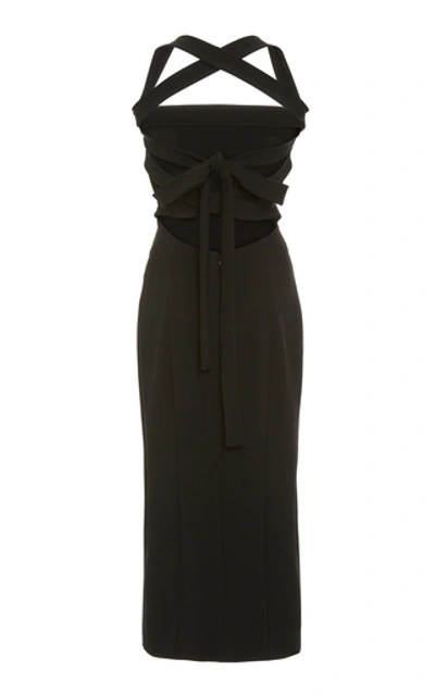 Shop Dolce & Gabbana Tie-detailed Stretch-jersey Midi Dress In Black