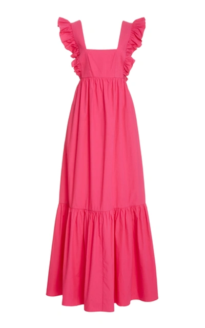 Shop Self-portrait Ruffled Cotton Maxi Dress In Pink
