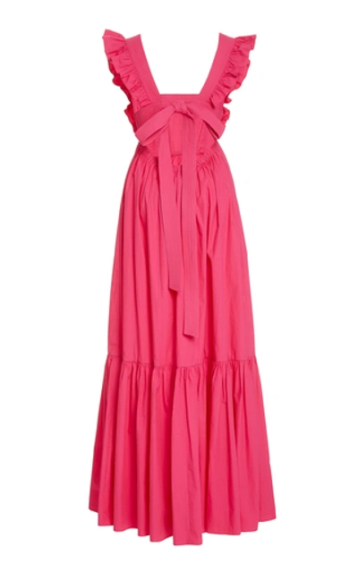 Shop Self-portrait Ruffled Cotton Maxi Dress In Pink