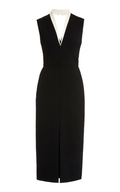 Shop Victoria Beckham Two-tone Crepe Midi Dress In Black