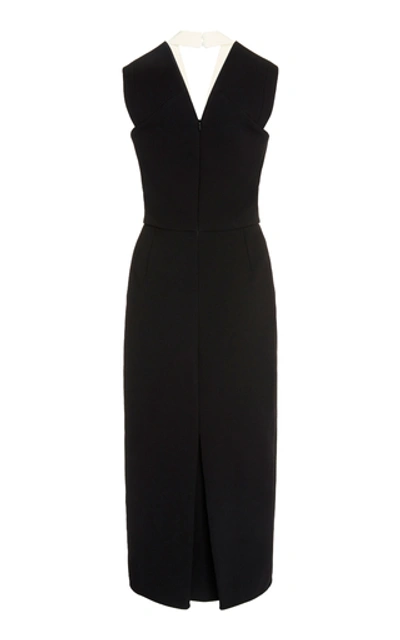 Shop Victoria Beckham Two-tone Crepe Midi Dress In Black