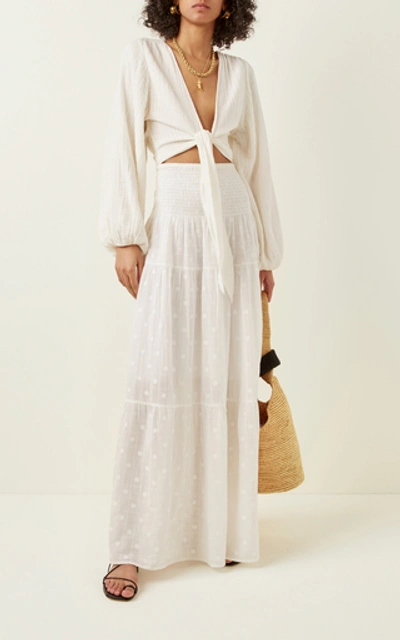 Shop Anaak Clara Semi-sheer Cotton Maxi Skirt In White