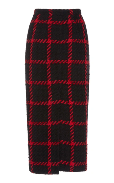 Shop Alessandra Rich Checked Tweed Midi Skirt In Plaid