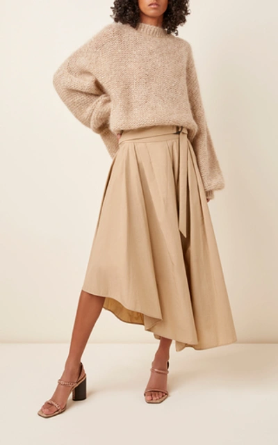 Shop Brunello Cucinelli Cotton Poplin Asymmetric Hem Wrap Skirt In Neutral