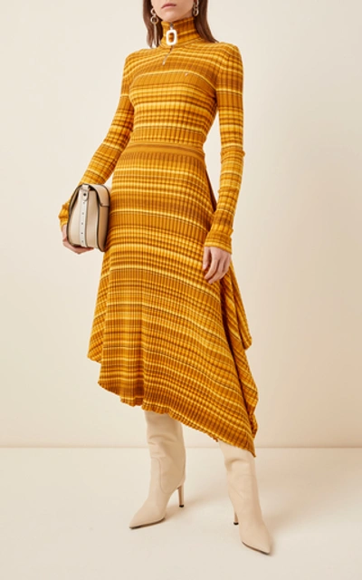 Shop Jw Anderson Infinity Asymmetric Striped Wool Skirt In Yellow