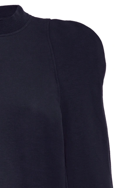 Shop Tibi Sculpted Shoulder Cotton-blend Sweatshirt In Navy