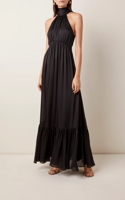 Shop Zimmermann Ruffled Haltertop Silk Maxi Dress In Black