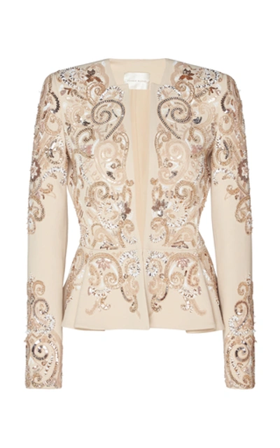 Shop Zuhair Murad Sequin-embellished Structured Cady Jacket In Neutral