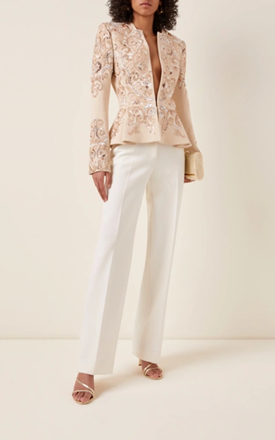 Shop Zuhair Murad Sequin-embellished Structured Cady Jacket In Neutral