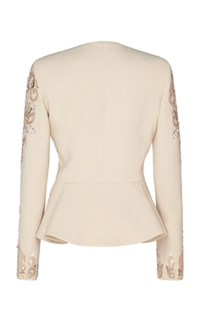 Shop Zuhair Murad Sequin-embellished Structured Cady Jacket In Neutral