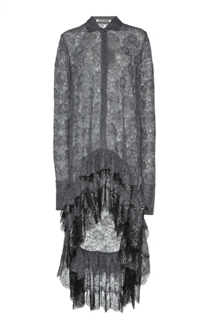 Shop Anais Jourden High-low Ruffled Lace Shirtdress In Grey