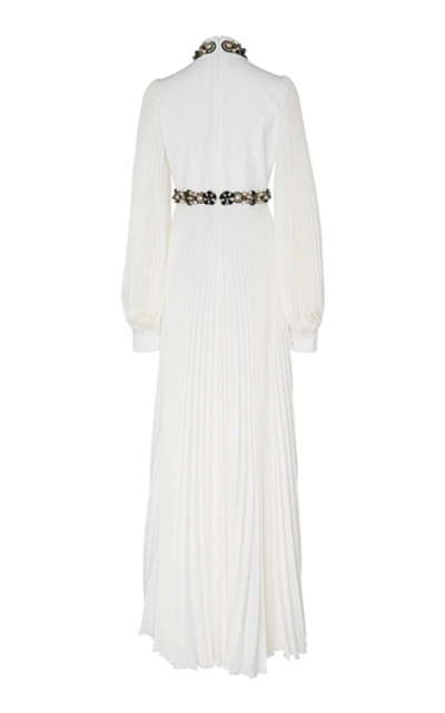 Shop Andrew Gn Embellished Plissé-silk Gown In White