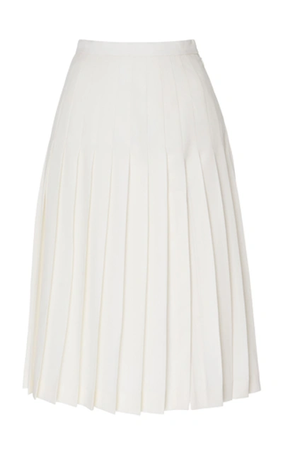Shop Alessandra Rich Pleated Wool Midi Skirt In White