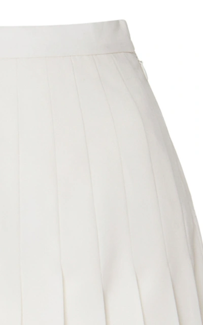 Shop Alessandra Rich Pleated Wool Midi Skirt In White