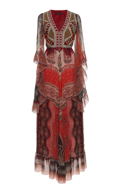 Shop Etro Embroidered Printed Silk-chiffon Maxi Dress In Multi