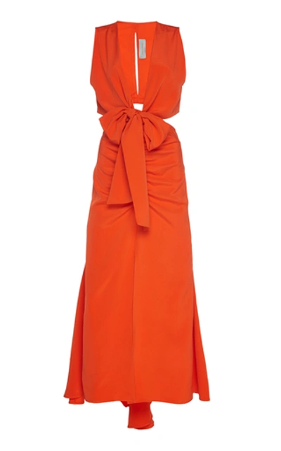 Shop Silvia Tcherassi Cartagena Tie-detailed Cutout Silk Midi Dress In Red