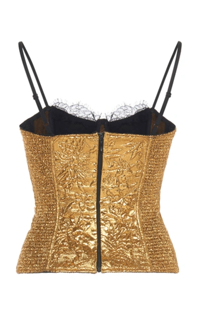 Shop Dundas Metallic Jacquard Lace-trimmed Bustier Top In Gold