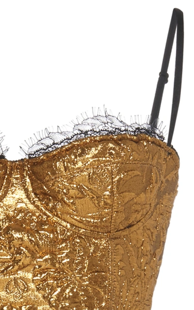 Shop Dundas Metallic Jacquard Lace-trimmed Bustier Top In Gold