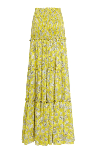 Shop Alexis Galarza Tiered Floral Maxi Skirt