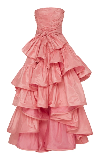 Shop Oscar De La Renta Ruffled Silk Gown In Pink